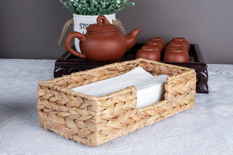 Bezoval Rectangle Water Hyacinth Napkin Holders For Kitchen And Bathroom, Guest Towel Holder Tray For Bathroom, Handcrafted Flat Napkin Holder Basket, Wicker Accessories for Home Decor, Restaurants, Cafe - Image 2